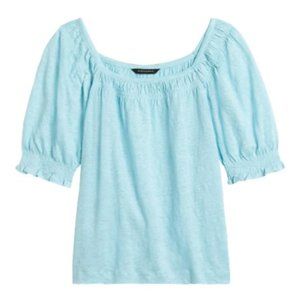 Banana Republic Blue Linen Puff-Sleeve Top NWT